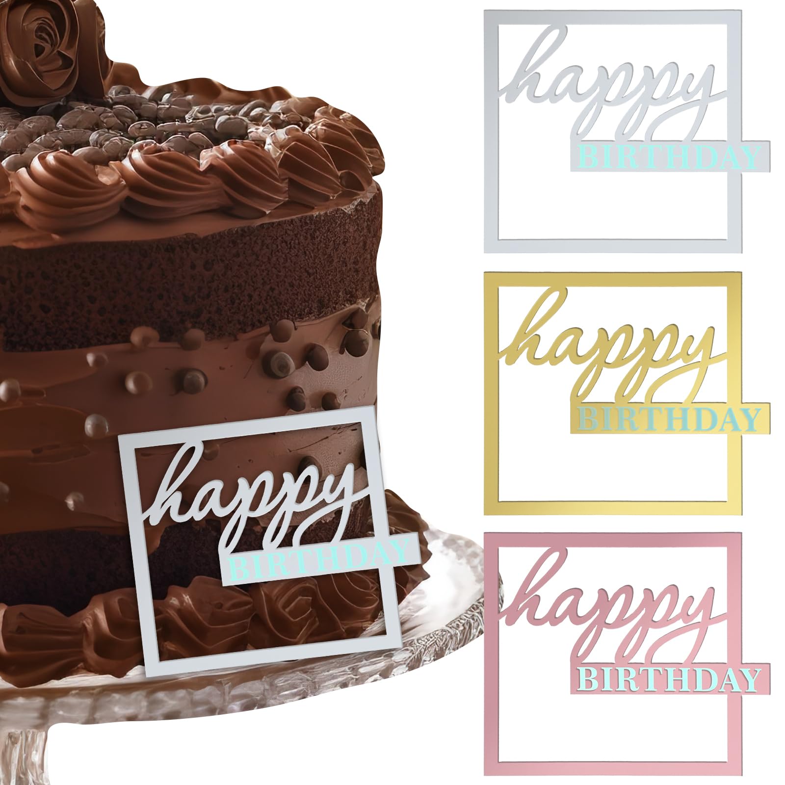 Ymapinc Lot De 3 Décorations De Gâteau D'anniversaire Happy Birthday - Accessoire De Gâteau D'anniversaire Pour Femme Et Homme - Or Rose Argenté (10 X 9 Cm