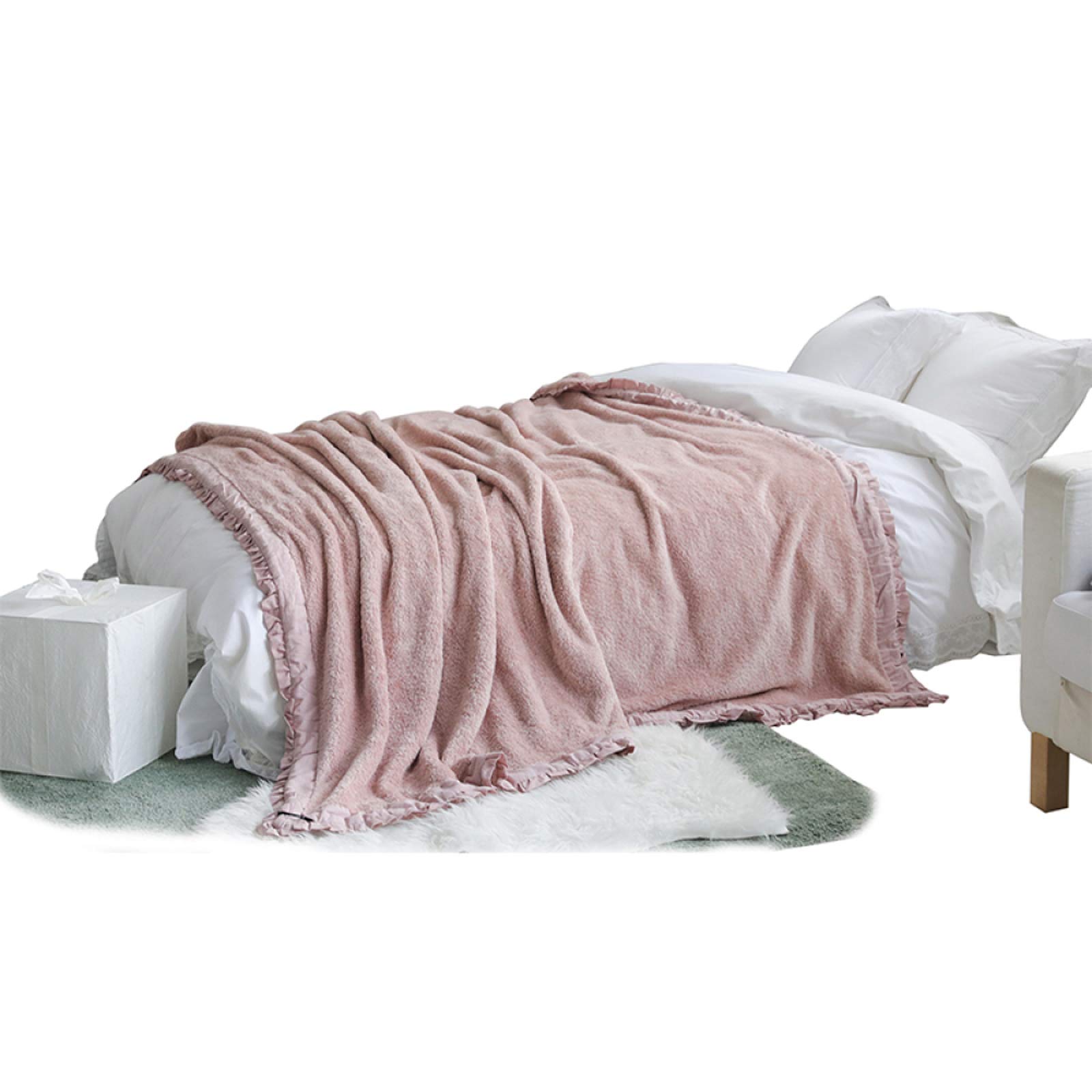 Couverture en peluche corail chaude flanelle dentelle rose 150x200cm