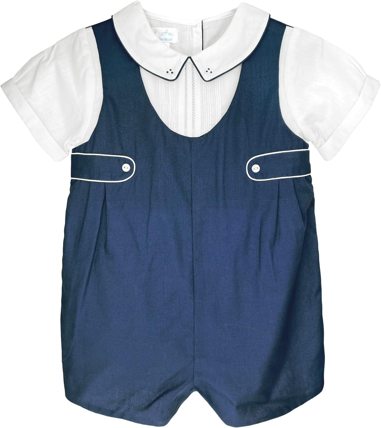 Petit Ami Baby Boys’ Shortall with Pintucks and Side Tabs