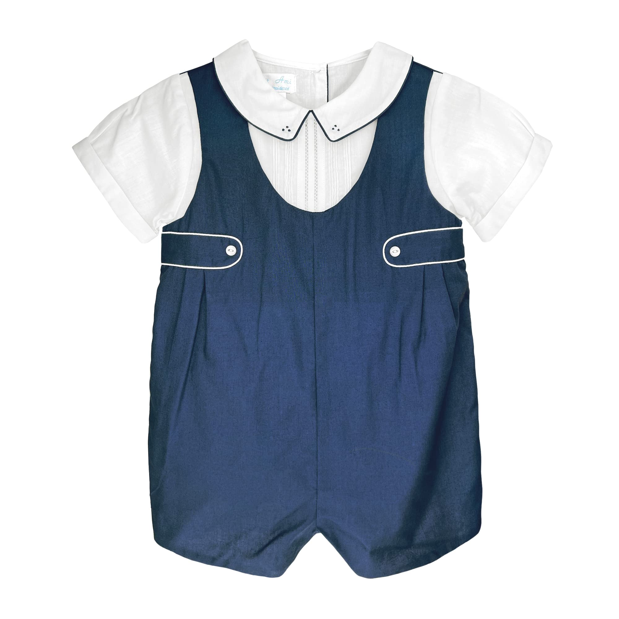 Baby Boys’ Shortall with Pintucks and Side Tabs