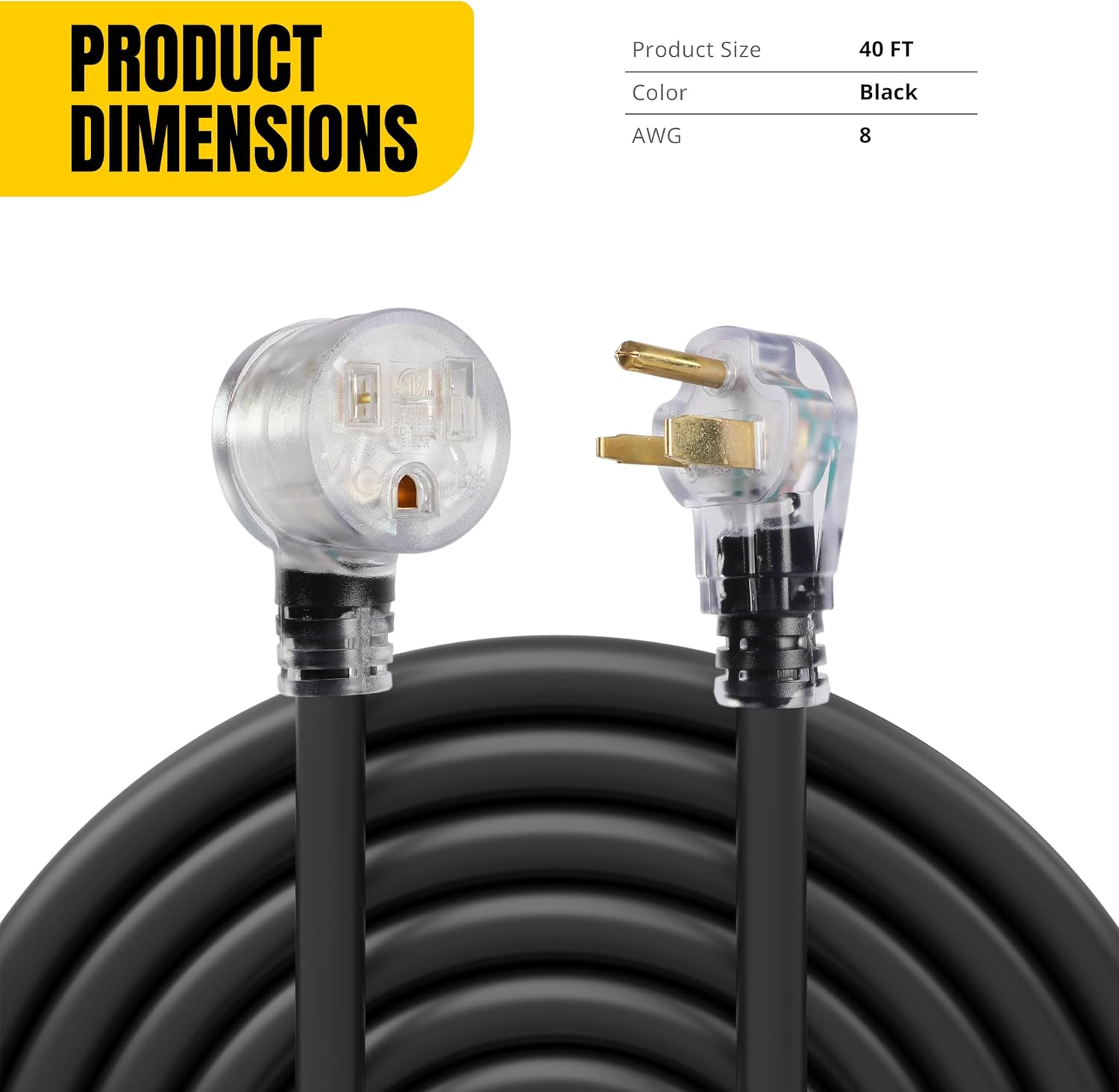 MaxWorks 80703 Heavy Duty 40 Foot 8 AWG/3C 6-50 Nema R Plug Lighted Welding Cord with ETL Approved