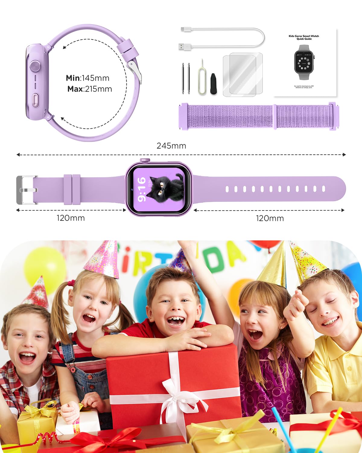 4G Reloj Inteligente Niña, 1.83'' HD Smartwatch Niñas con GPS y Llamadas, Videollamadas, Chat de Voz, Modo Escuela, Doble Cámara, Monitor de Sueño, Podómetro, Despertador IP68 para Niñas Niños Púrpura — view 8