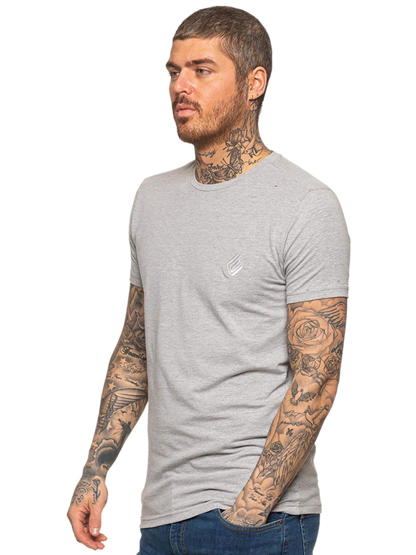 EZTS581 Enzo Mens Slim Fit T Shirt Muscle Fit Stretch Tee Gym Crew Neck Short Sleeve Top Grey M
