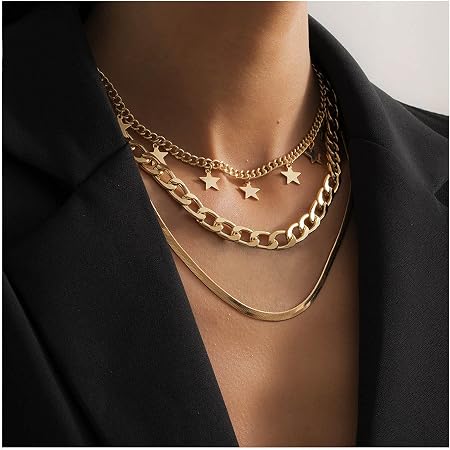GDcome Punk Layered Necklace Gold Star 