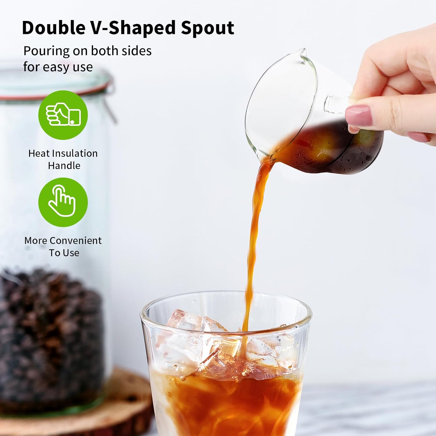 Espresso Cups Set of 2, 6 Oz Expresso Shots Cup, Stackable Espresso Shot Glass, Double Spouts Milk Cup, Clear Glass Mugs with Handle for Coffee Bar