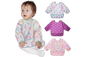 Lictin 3 Pcs Baby Bibs for Boy or Girl, Long Sleeve Bibs for Kids