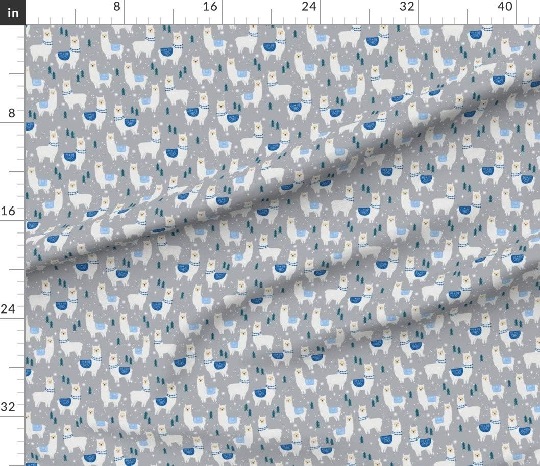 Spoonflower Fabric - Winter Llama Christmas Holiday Xmas Llamas Cute Alpaca Grey Blue Printed on Petal Signature Cotton Fabric by The Yard - Sewing Quilting Apparel Crafts Decor
