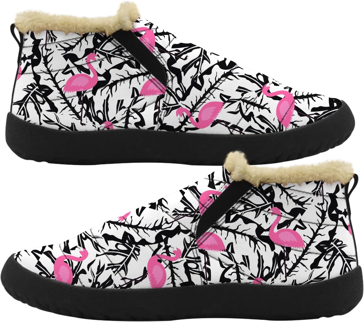Winter Shoes for Women Flamingo Snow Boots Low Top Fashion Sneakers Slip on Ankle Booties Valentines Day Gifts