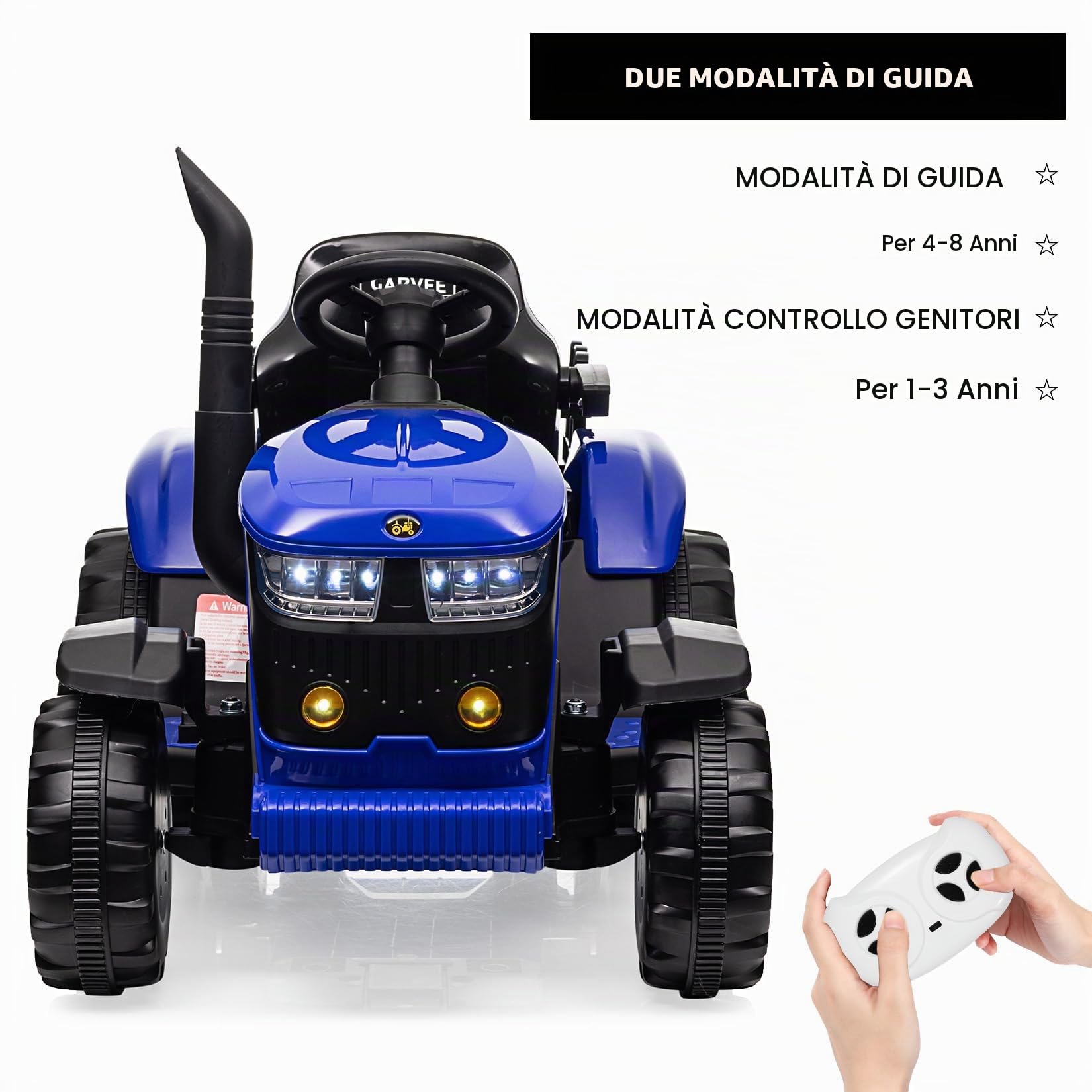 GarveeHome Tracteur Enfant 12V Avec Remorque, Télécommande, MP3, 3 Vitesses