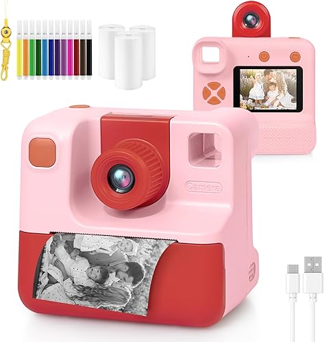 Cámara de impresión instantánea para niños, cámara de impresión digital para niños, cámara de video selfie 1080P con tarjeta de 32 GB, regalos de