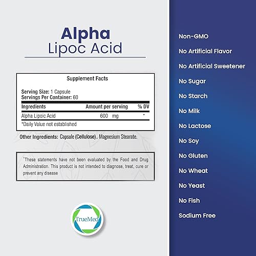 Miniatura 3 de Ácido alfa lipoico 600 mg Suplemento antioxidante de alta potencia para producción de energía, salud celular, apoyo inmunológico, salud de la piel,