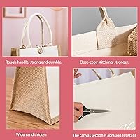 Vista 3 de Kaxilu Juego de 6 bolsas de yute para playa de 16.5 x 7 x 13 pulgadas con botón y asa para viajes, comestibles, damas de honor, bodas, compras