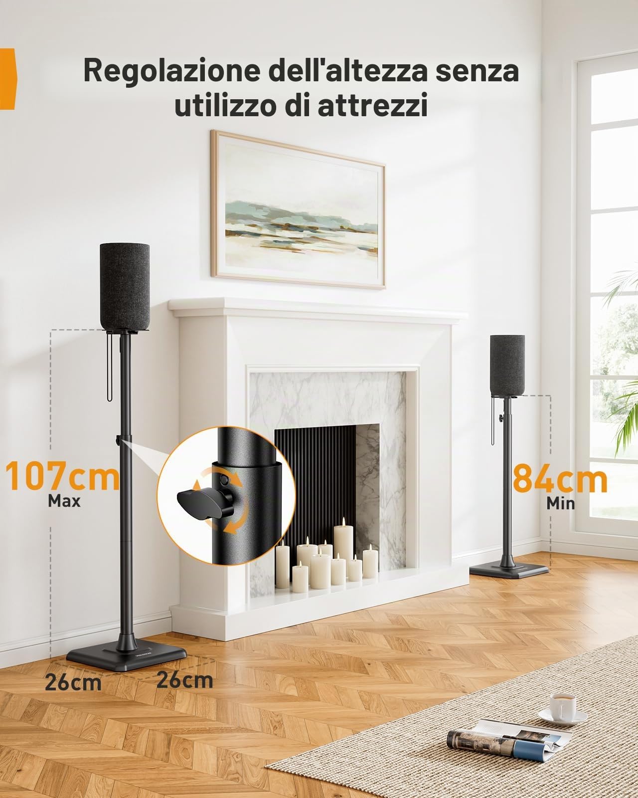 Perlegear Supporto per altoparlanti confezione da 2 altezza regolabile 83,8-106,7 cm gestione cavi