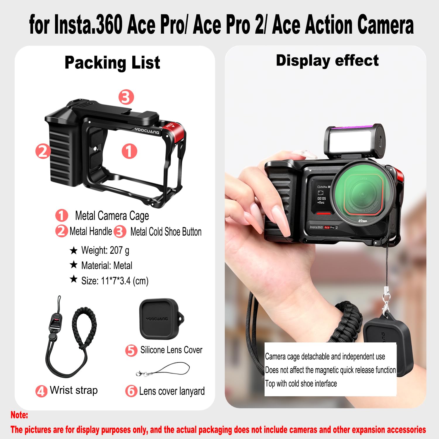 Uchwyt boczny aparatu Xplorer Grip Kit do Insta.360 Ace Pro 2/Ace Pro/Ace, klatka aparatu z interfejsem zimnej stopki i migawką, uchwyt boczny aparatu z interfejsem śrubowym 1/4 (3)