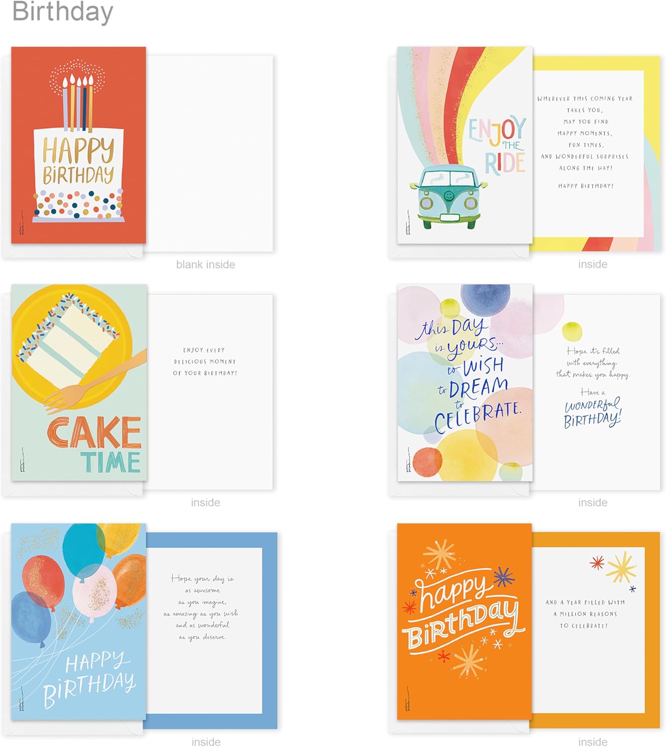American Greetings 30-Count Birthday Card Assortment Box with Envelopes, Seals, and Storage Box (Kathy Davis Designs, Cake) (Pack of 6)