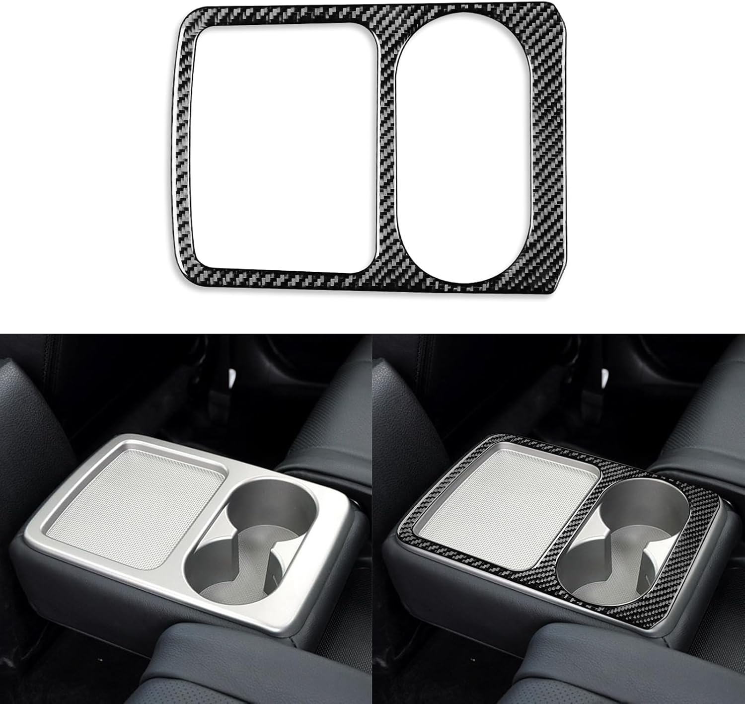 Car Rear Row Seat Water Cup Holder Panel Trim Sticker Real Black Carbon Fiber Auto Interior Accessories Compatible with Subaru Forester 2008 2009 2010 2011 2012-Type B