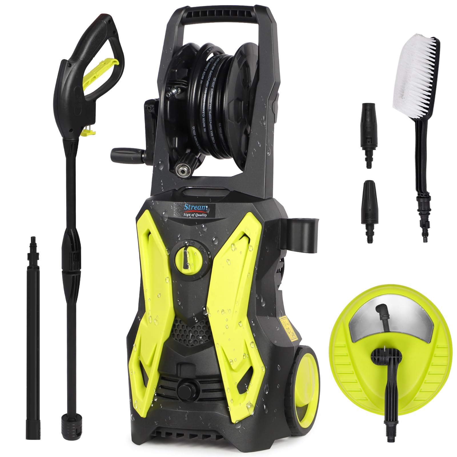 Pressure Washers 2000W 150Bar 450L/h Jet Washers Pressure Washers with Hose Reel, Patio Cleaner,Adjustable Nozzle & Foam Cannon Accessory,Electric Power Washer for Patio/Car/Garden/Driveway