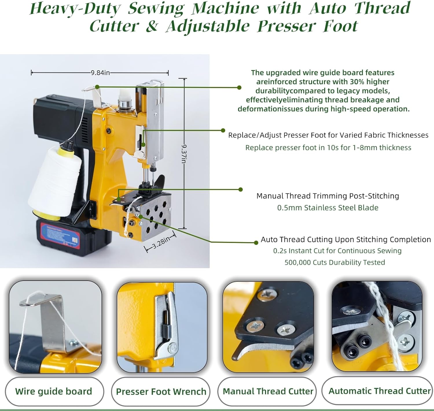 Cordless Bag Sewing Machine |PortableIndustrial Bag Closer |2-Second Fast Sealingfor Woven PP/Canvas/Jute Bags |Factory &Farm Bag Stitcher (Yellow, Lithium Battery-36VDC)