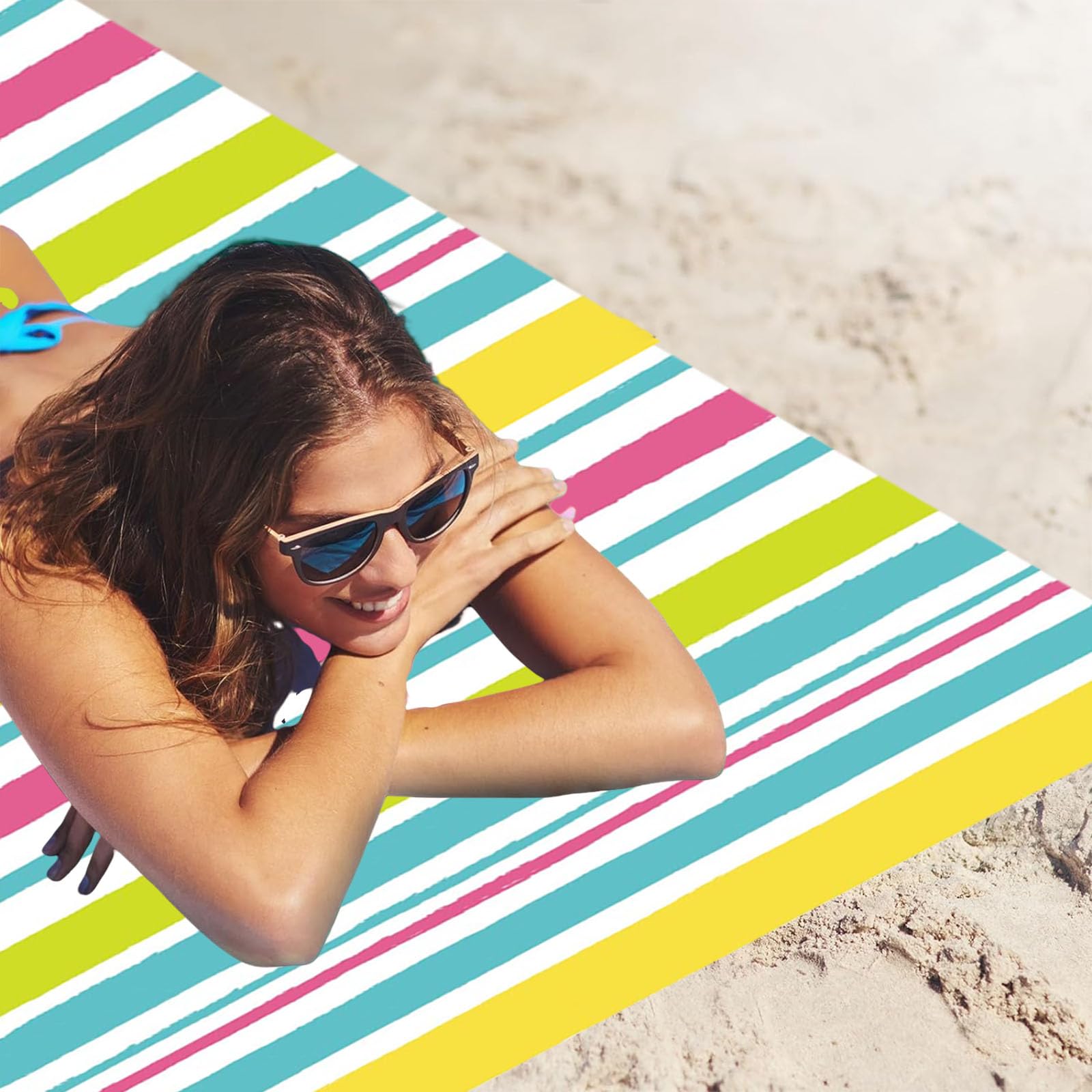 Large Thin Microfibre Beach Towel with Bag for Adult Men Women,160x90cm Pastel Stripe Beach Towels Quick Dry Sand Free Lightweight Swim Bath Towel for Travel,Swimming,Pool,Holiday,Camping,Gym Sports - Image 4