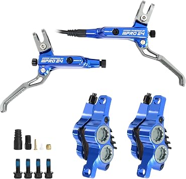 IIIPRO E4 MTB Hydraulic Disc Brake Set, 4-Piston Hydraulic Brake Kit with Ceramic Brake Pads for Mountain BikePre-Bled, Front 800mm and Rear 1550mm