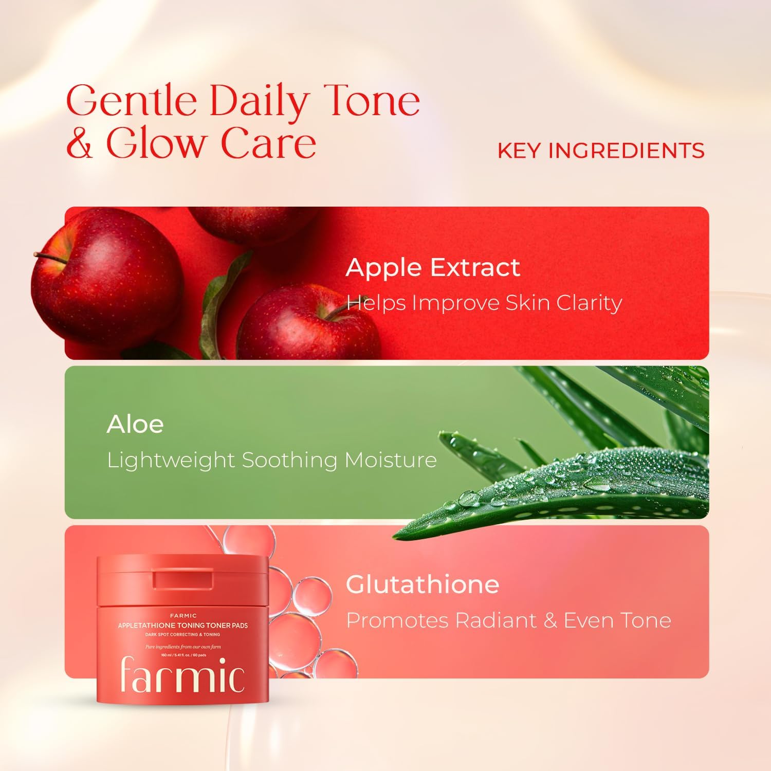 Appletathione Toning Toner Pads for Dark Spots & Uneven Tone Refinement with Apple+Glutathione, Niacinamide, LHA & PHA, 160ml/5.41fl.oz./60 Pads