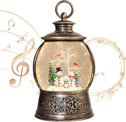 Miniatura 61 de Globo de Nieve Cardinal, Globo de Nieve Musical de Muñeco de Nieve Navideño tipo Linterna con Luces con Temporizador de 6H a Batería y Alimentado