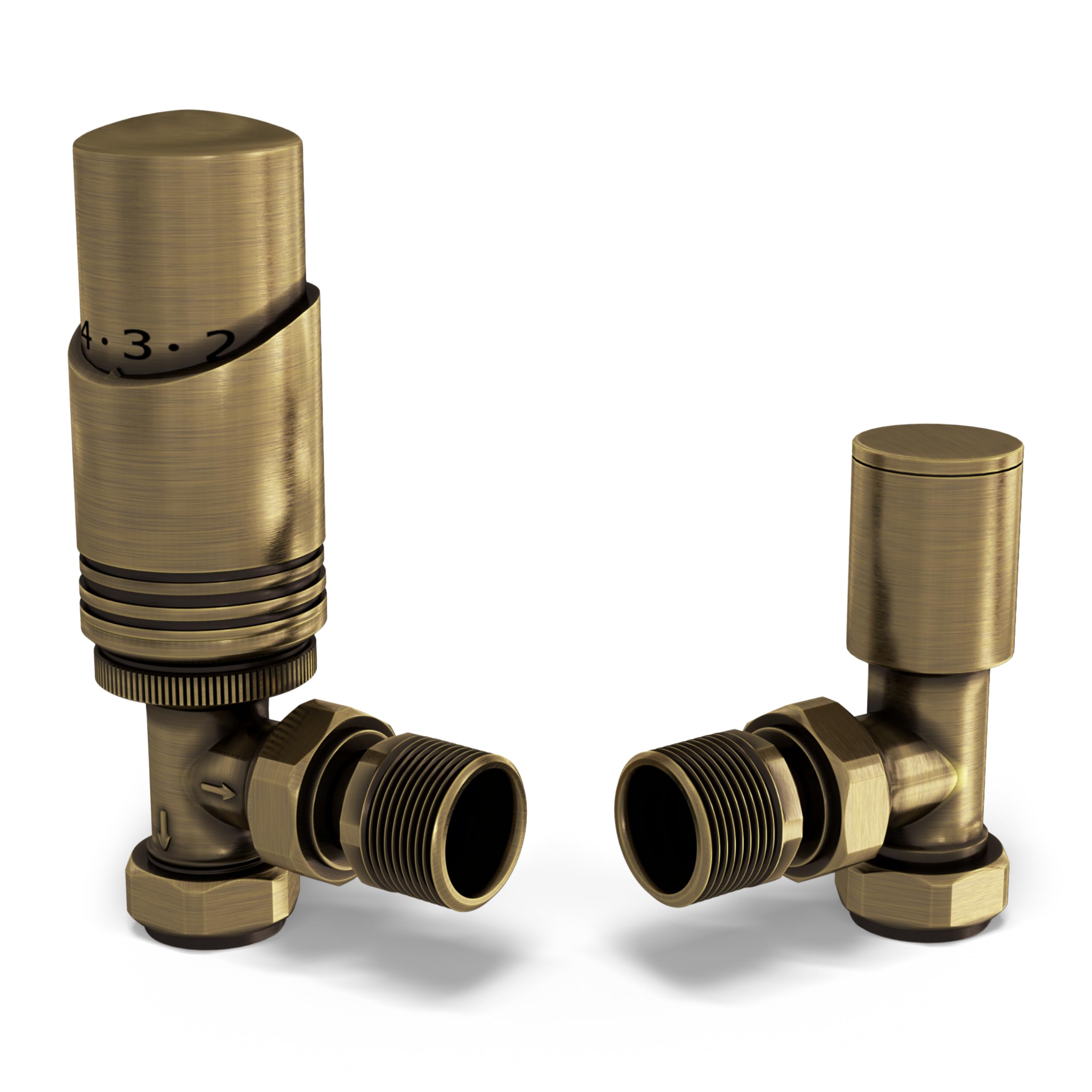 B&Q -  Thermostatic Radiator Valve Set Trv Angled With Lockshield 15mmModern Style Antique BrassTalus Bold