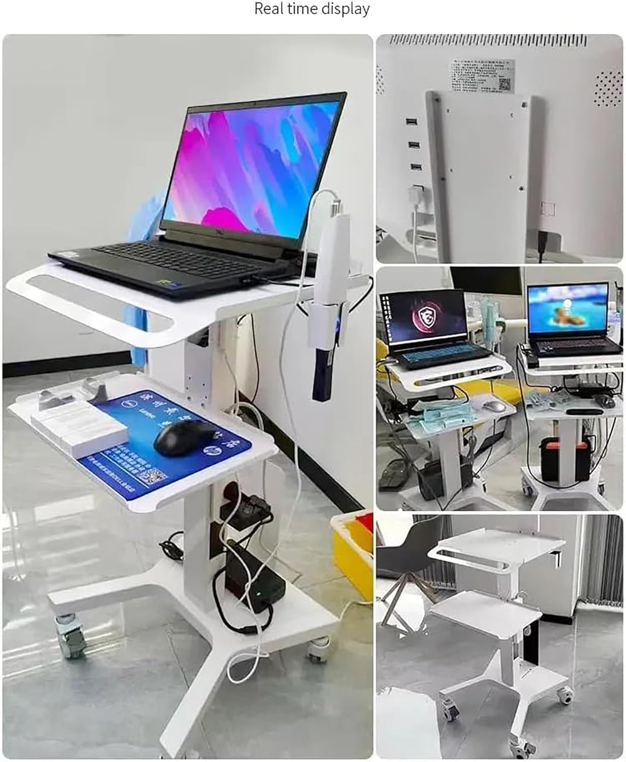 Mobiler Wagen für Zahnmedizin mit Monitorständer & Oralscanner-Halter, kaltgewalzter Stahl-Doppelschichtwagen mit 360° leisen feststellbaren Rädern, einfache Installation für Zahnklinik, Krankenhaus