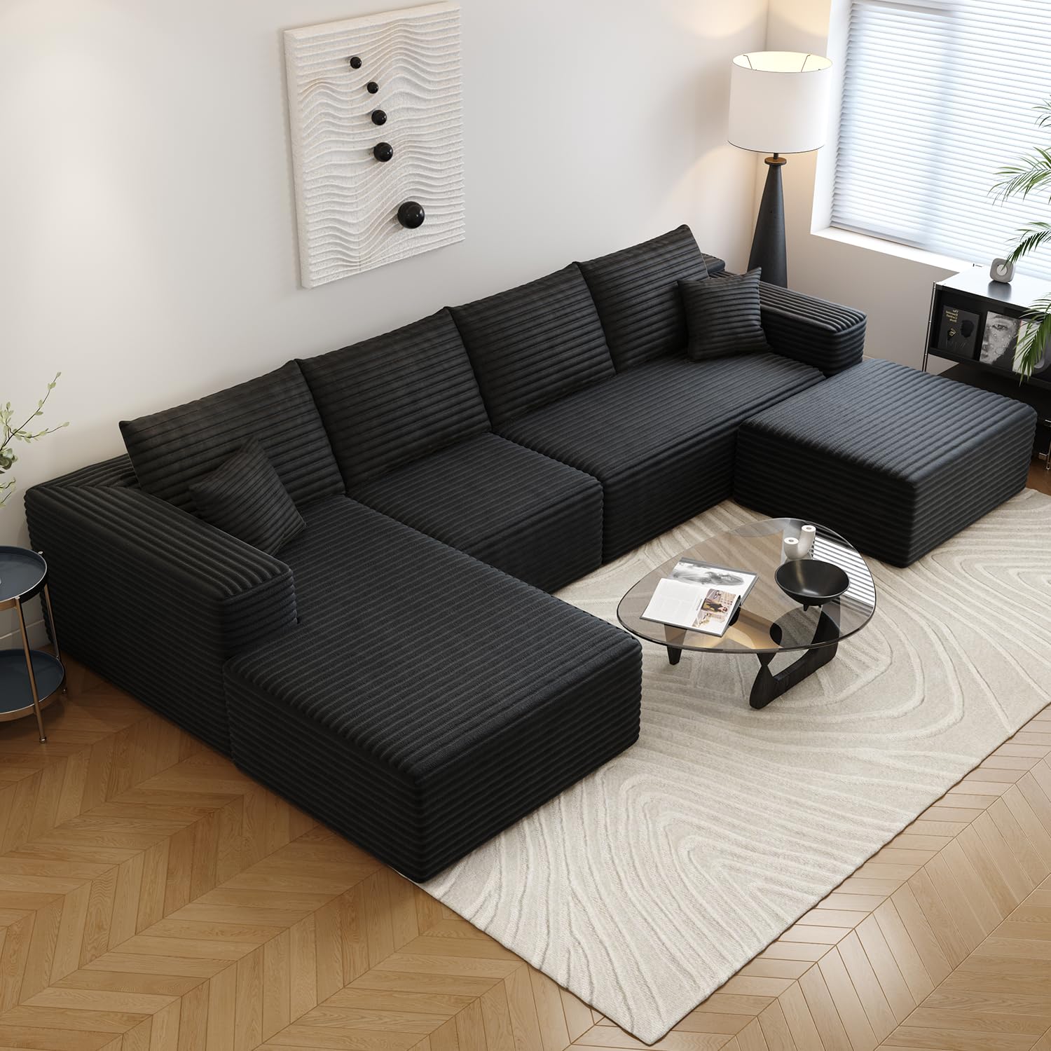 135.4" cloud sectional couch with 1 ottoman,modern modular sofa with deep seat, comfort u shaped sofa couches for living room bedroom apartments,no assembly required, (black,left facing chaise), incomplete box 1 of 3 only!