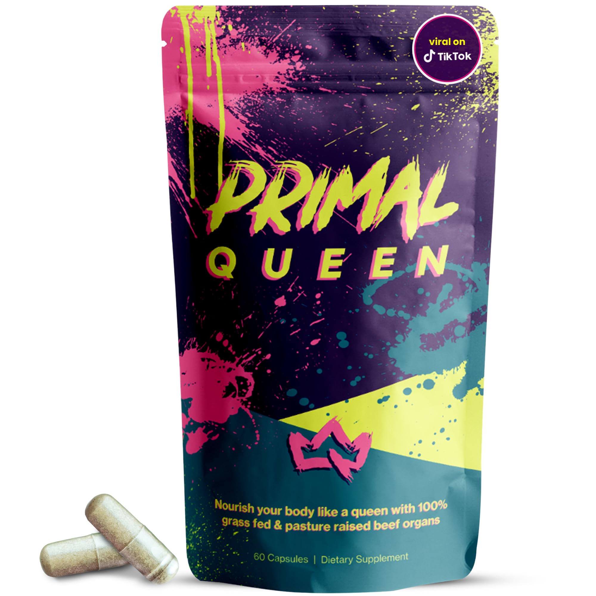 Primal Queen Female-Optimized Beef Organ Superfood Supplement (Beef Liver, Kidney, Heart, & 3 More) - 100% Grass Fed, Pasture Raised - 3rd Party & Clinically Tested