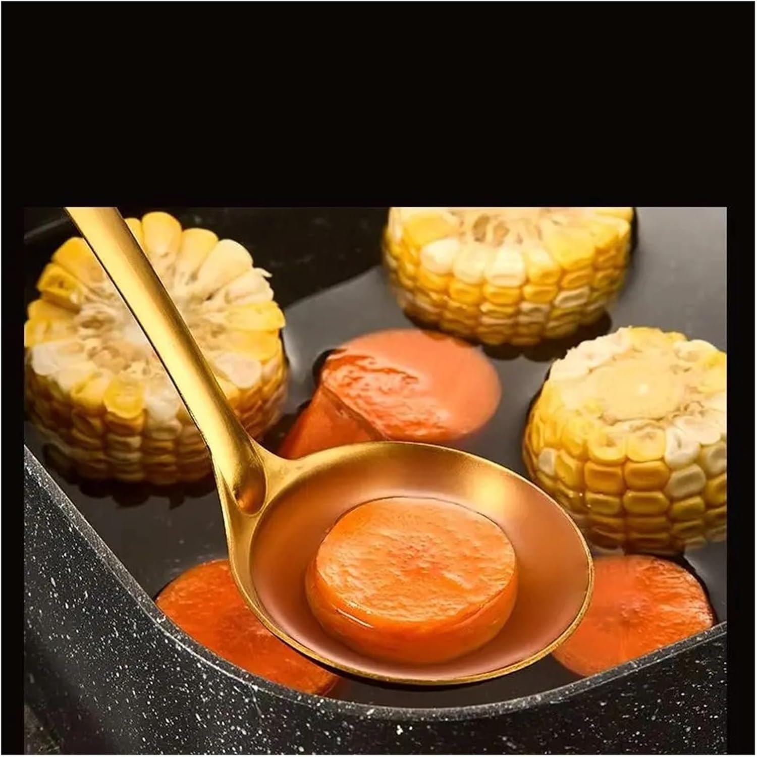 Stainless Steel Kitchen Set Cooking Golden Soup Spoon Colander Hot Pot Household(2pcs soup spoon)