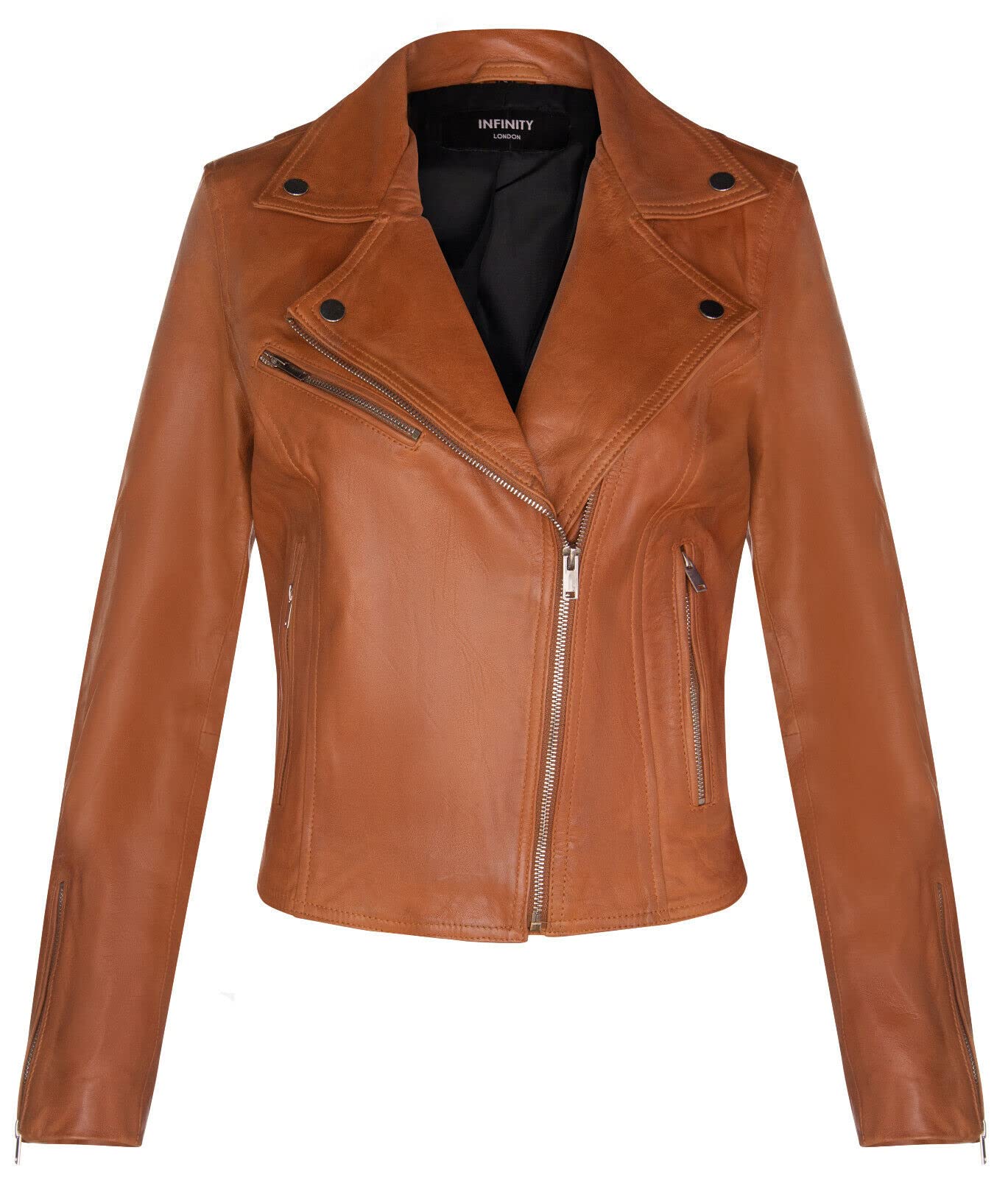 Infinity Leather Women's Tan Leather Jacket Classic Biker Style Real Leather Jacket S