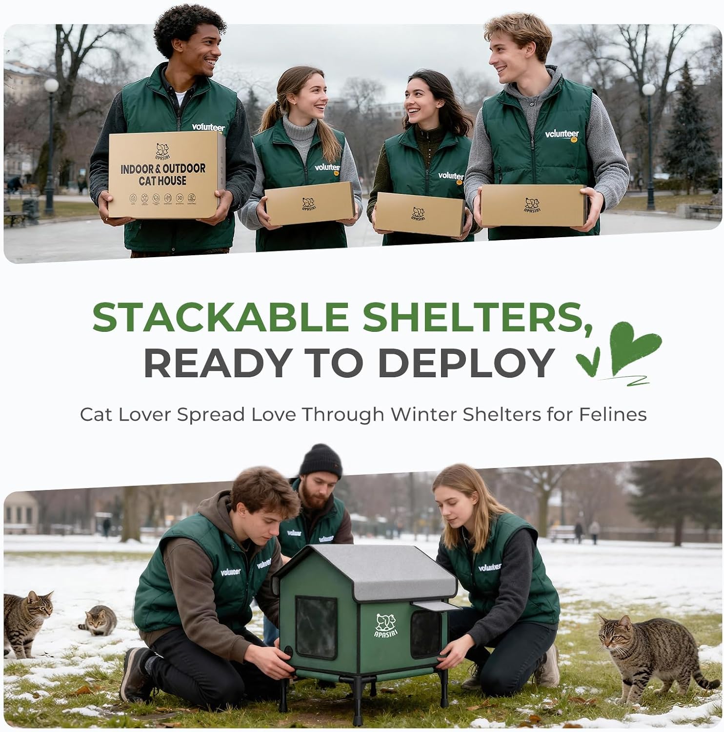 Apasiri Outdoor Cat House Weatherproof – Insulated Feral Cat Shelter with Heating Pad, Water Resistant 900D Oxford, Anti-Peep Curtains & Escape Door, Elevated Design for All Seasons, Small