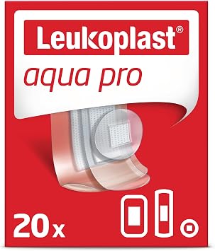 Leukoplast Aqua Pro Breathable Waterproof Adhesive Bandage with Secure Fixation - Assorted Sizes Box of 20-76457-08