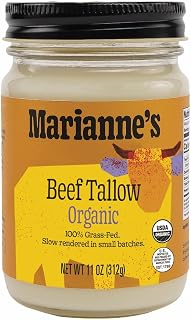 Marianne’s Organic Grass-Fed Beef Tallow: USDA Certified, Pasture-Raised USA, High Smoke Point for Frying, Roasting & Sautéing