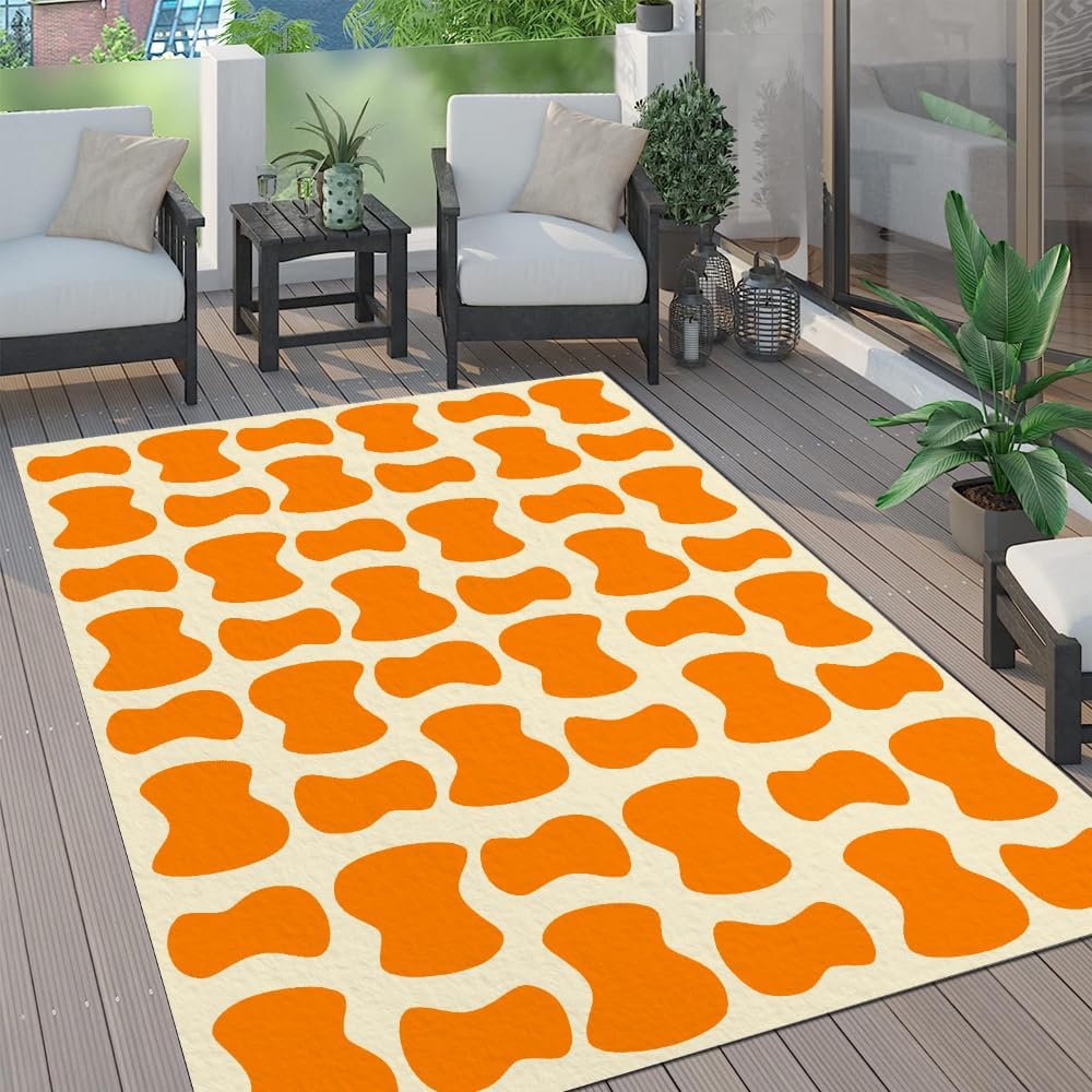 Orange Irregular Pattern Bow Area Rugs Abstract Graffiti Washable Indoor Large Rugs for Living Room Bedroom Foldable Anti-Slip Area Rug Soft Low Pile Indoor Carpet Large Area Rug 2'x3'