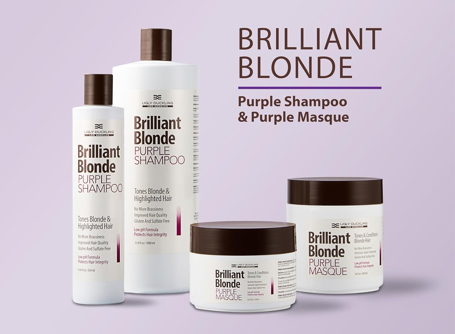 Brilliant Blonde Purple Shampoo 8.4 oz (250 ml). Tones Blonde & Highlighted Hair. Low pH Formula, Sulfate Free, Gluten Free#