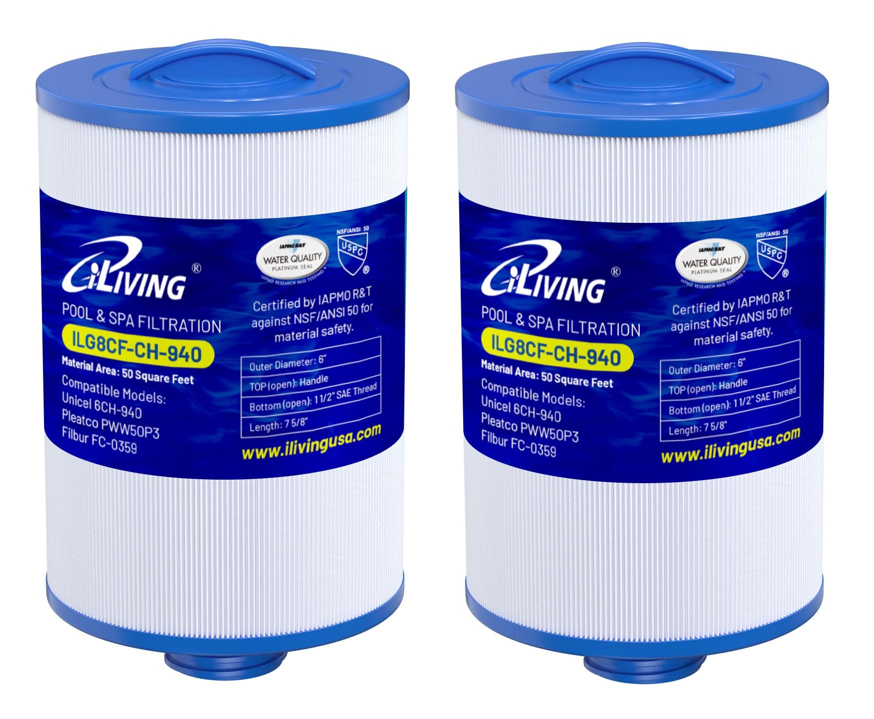iLiving ILG8CF-CH-940 Pool Spa Water Filter Cartridge, White & Blue