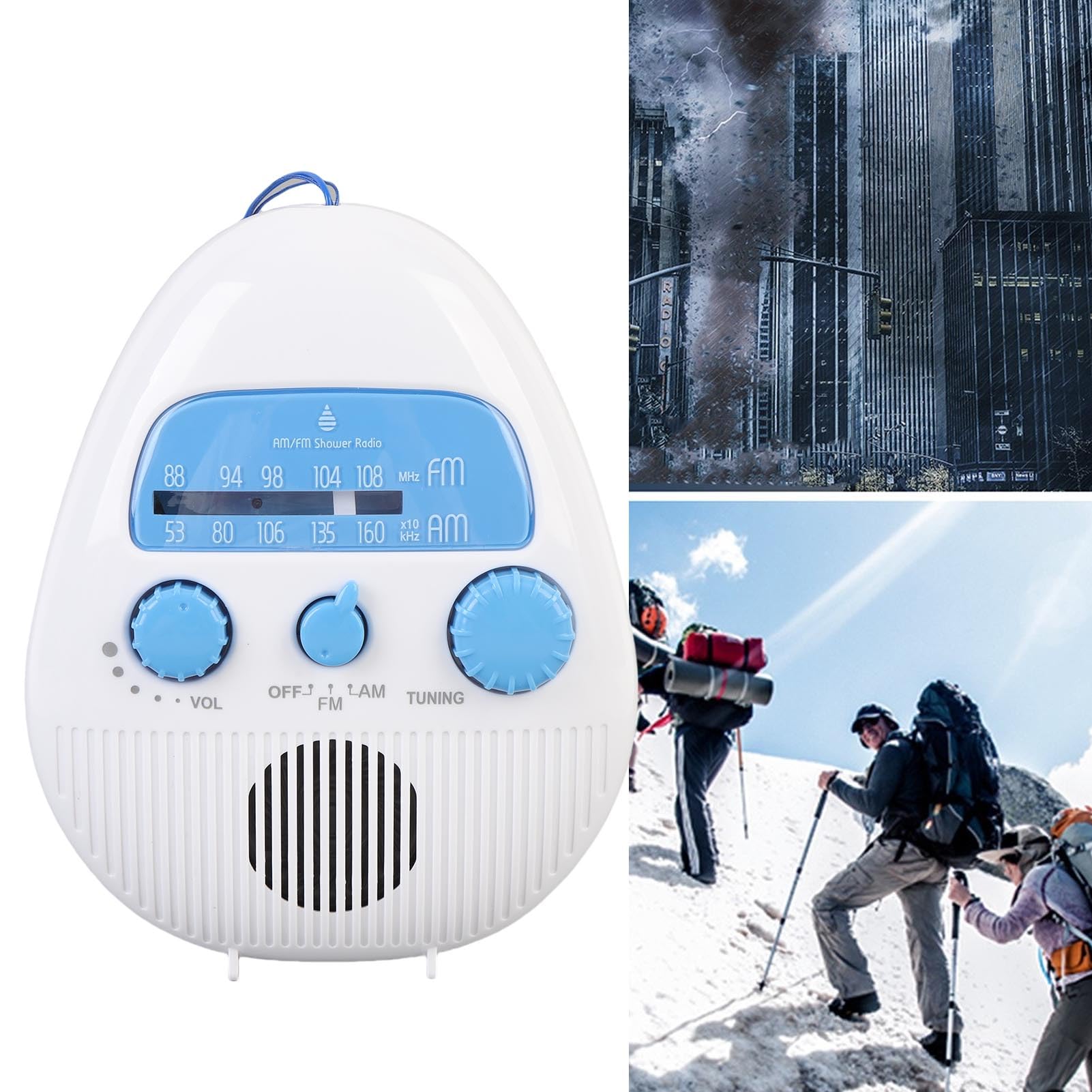Tragbares Duschradio, AM FM Splash Proof Bad Radio Eingebautes Lautsprecherbatteriebatterie -Hängeradio mit Rotierenden für eine Einfache Stimmung