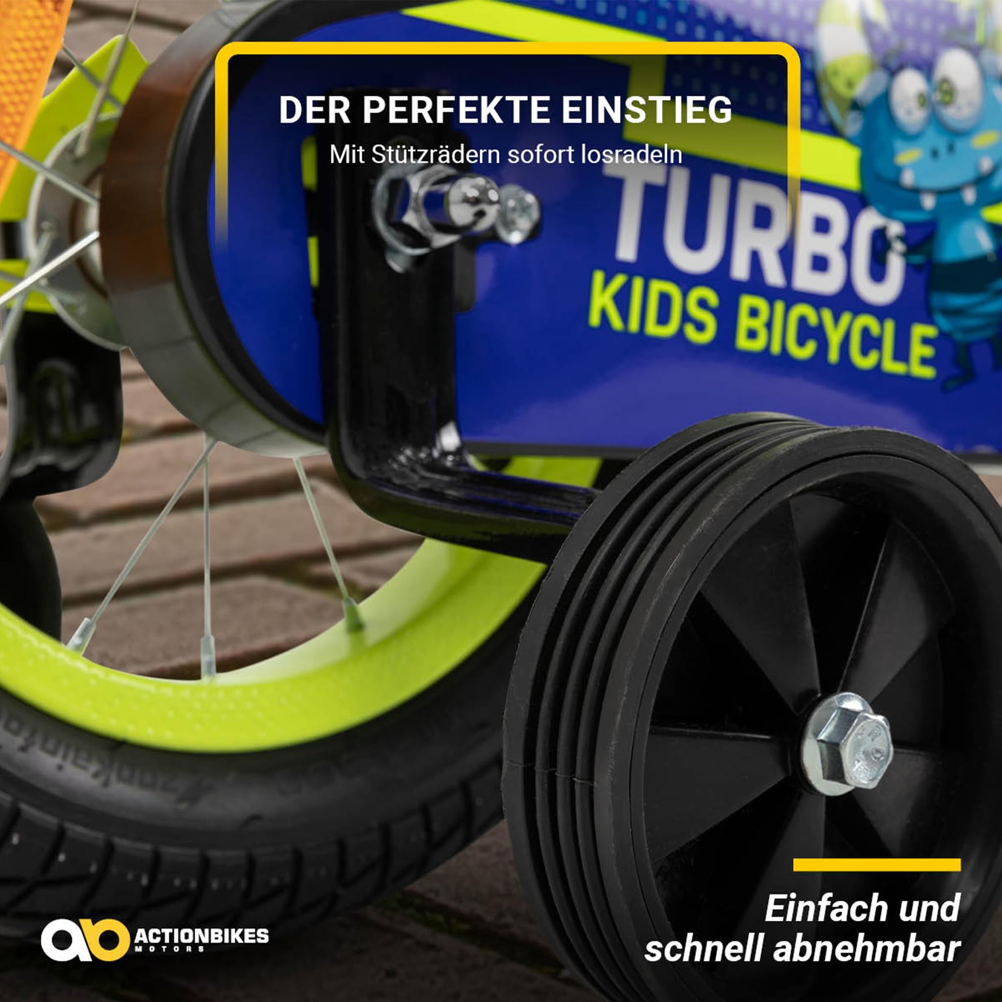 Actionbikes Kinderfahrrad Turbo | 12 16 Zoll - V-Brake Bremsen - Fahrrad für Kinder von 2-7 Jahren - Schutzblech v. / h - Kinder Fahrrad für Mädchen & Jungen - Fahrräder - Bicycle - Kinderrad - Bike