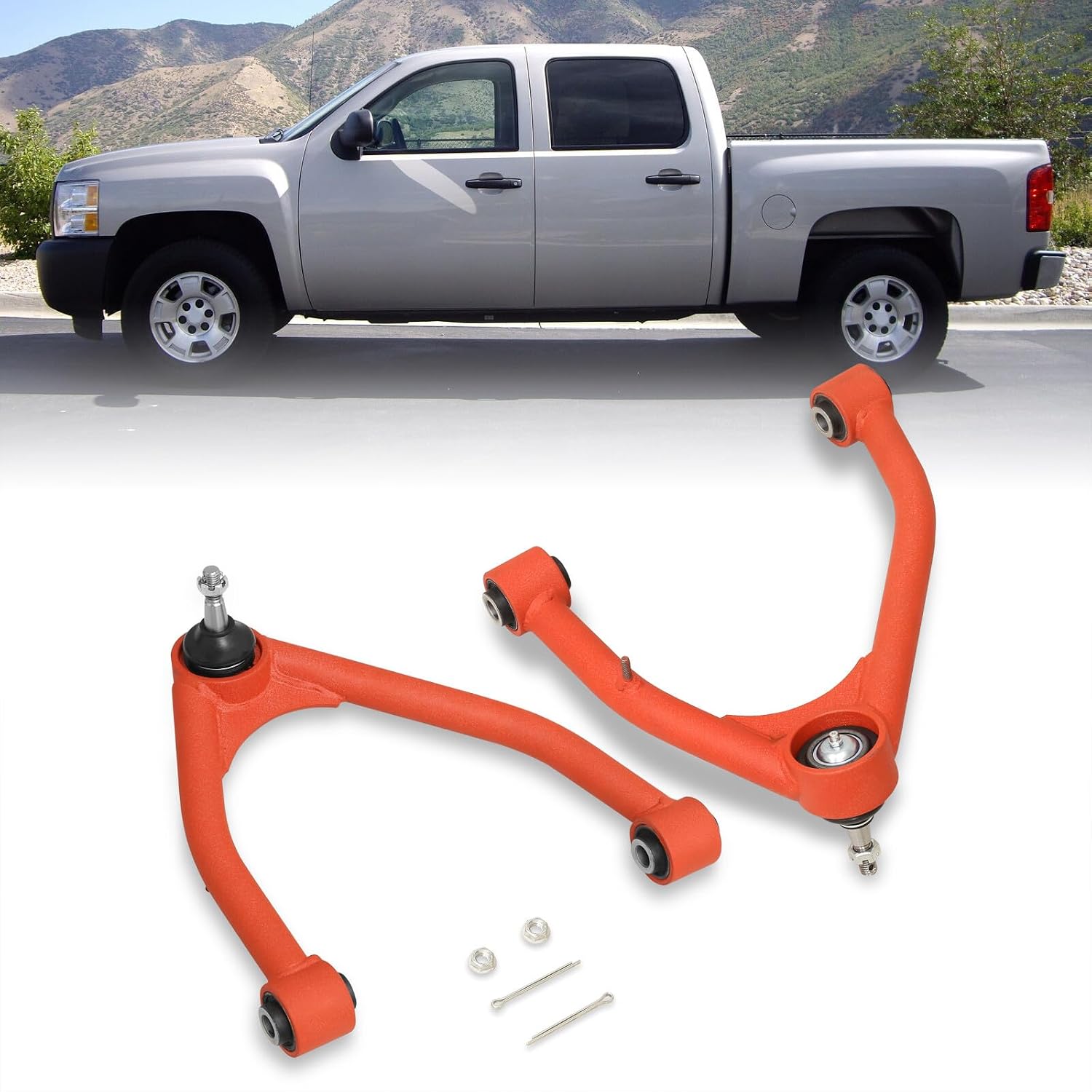 AJP Distributors 2-4" Lift Front Upper Steel Tubular Control Arms Ball Joint Kit Red Compatible/Replacement For Silverado Sierra 1500 Escalade Suburban Tahoe Yukon XL 07 08 09 10 11 12 13 14 15 16 17