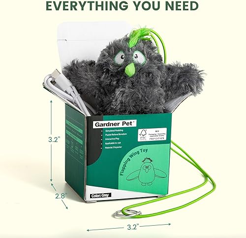 Miniatura 6 de Gardner Pet Juguetes para gatos que aletean sin volar), activado al tacto con alas aleteadoras realistas y pájaro que canta, juguete interactivo