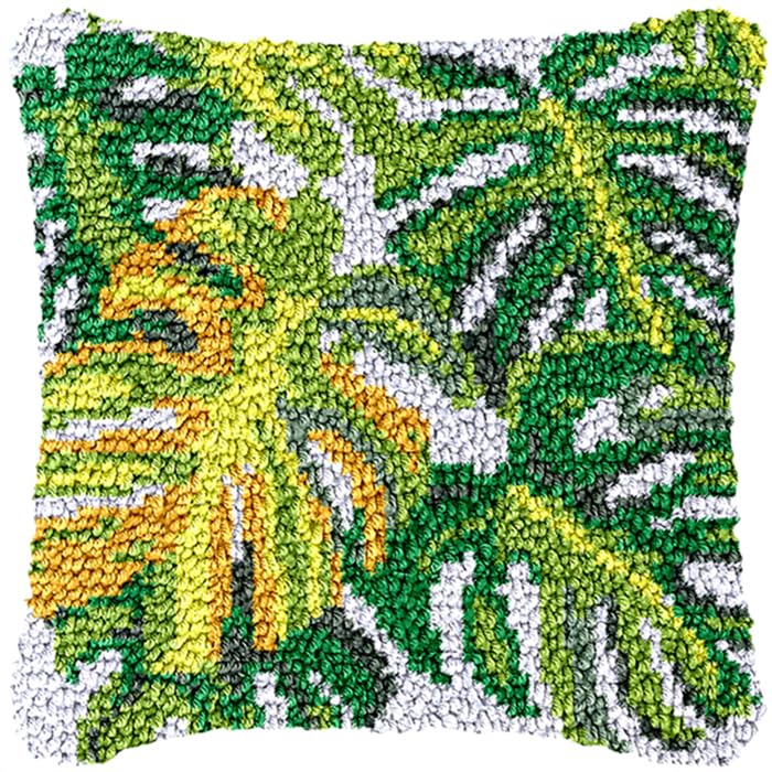 Taxpy DIY Latch Hook Kits for Adults Green Monstera Leaves Latch Hook Cushion Kit Beginners Adults Teenager Gift Embroidery Home Decoration 17x17in B