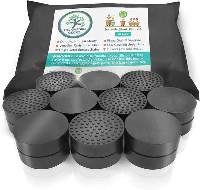 The Garden Gecko Invisible Pot feet for outdoor plant pots and flowers solid rubber pot risers with enhanced non-slip surface grip | 20 PACK.