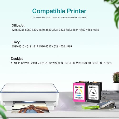 Miniatura 3 de JMLCOLORS Reemplazo remanufacturado HP 63XL 63 XL para HP 63 Combo Pack de alto rendimiento utilizado para OfficeJet 3830 4650 5255 Envy 4520 4512