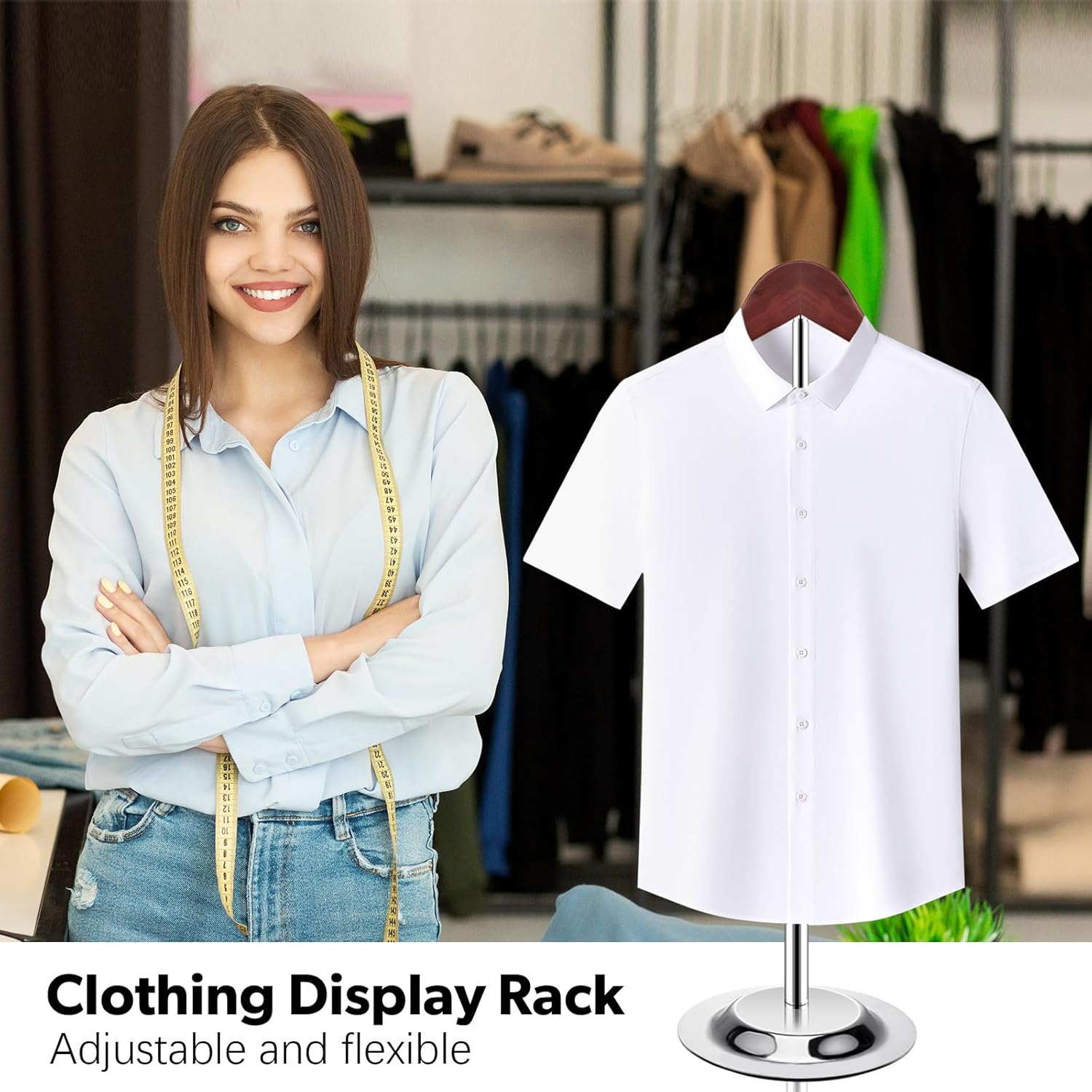T Shirt Display stand for Vendors, Adjustable Dress Form Mannequin Torso, Portable Hanging wooden Clothes Rack, Flexible Hanger for Clothing Tshirt Jacket Coat Retail, Height 18.5-31.5 Inch (2 Pcs)