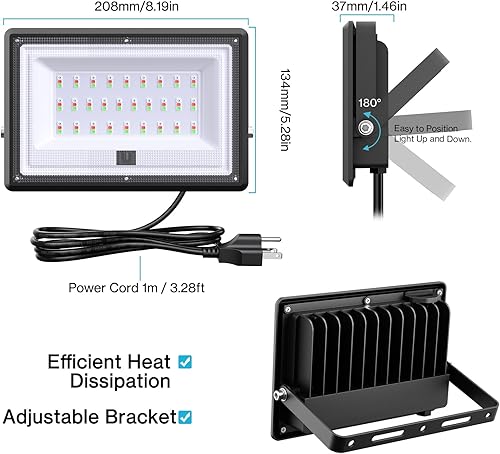 Miniatura 9 de Luz de inundación LED de 50 W para exteriores, luces de inundación RGB blancas cálidas de 2700 K con control remoto, luces exteriores que cambian de
