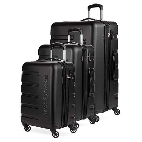 SwissGear 7366 Hardside Expandable Luggage with Spinner Wheels, Black, 3-Piece Set (19/23/27)
