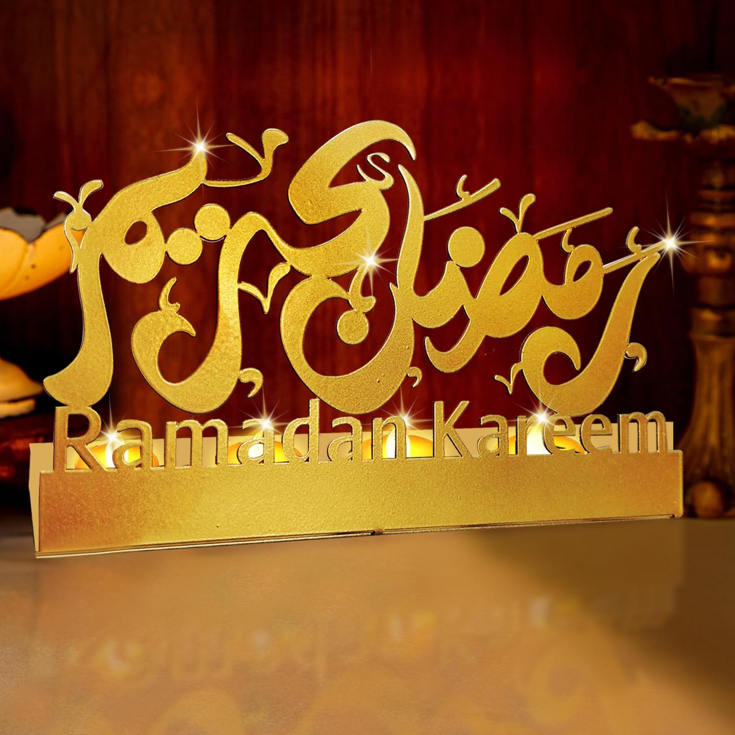 Yoawllty Ramadan Decorations,Ramadan Candle Holder,Ramadan Kareem Candlestick Letters Pattern for Home Bedroom Living Room Foldable Ramadan Table Decorations(Candle Not Include)