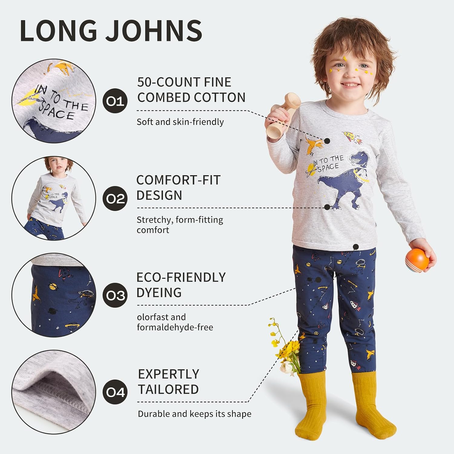 Children Girl's and Boys' Long-Sleeved Underwear Set Thermal Underwear Sets 3-14 Kids Base Layer Cotton Set